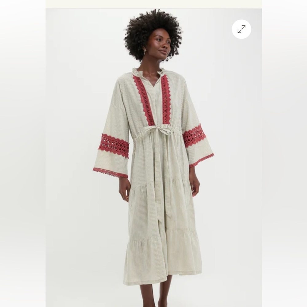 NWT Tuckernuck Cream Maxi Dress with Red Lace Trim